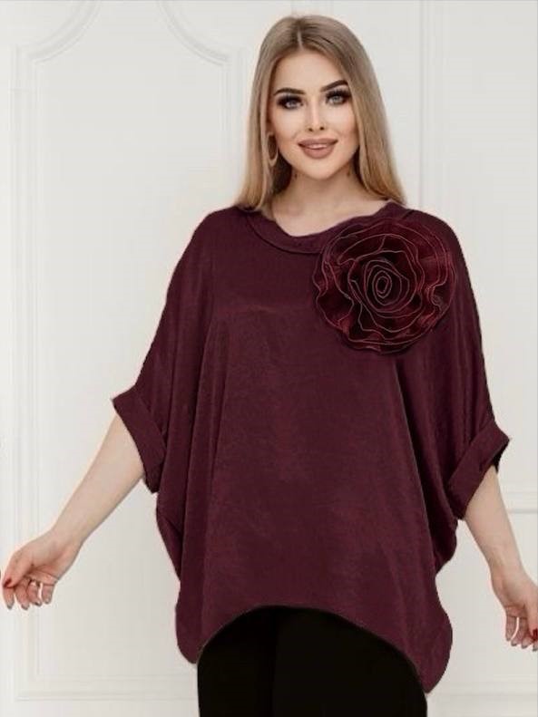 Фото Женская одежда, -Нарядная одежда, -Рубашки и Блузки Нарядная блузка оверсайз в цвете марсала от бренда Валерия 56 размер