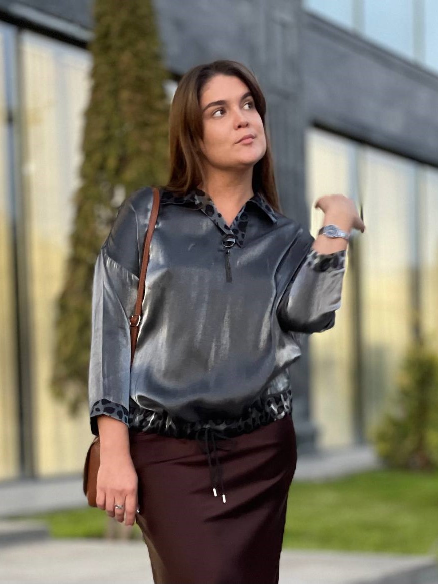 Фото Женская одежда, -Рубашки и Блузки Изысканная шелковая блузка Валерия 48 размер